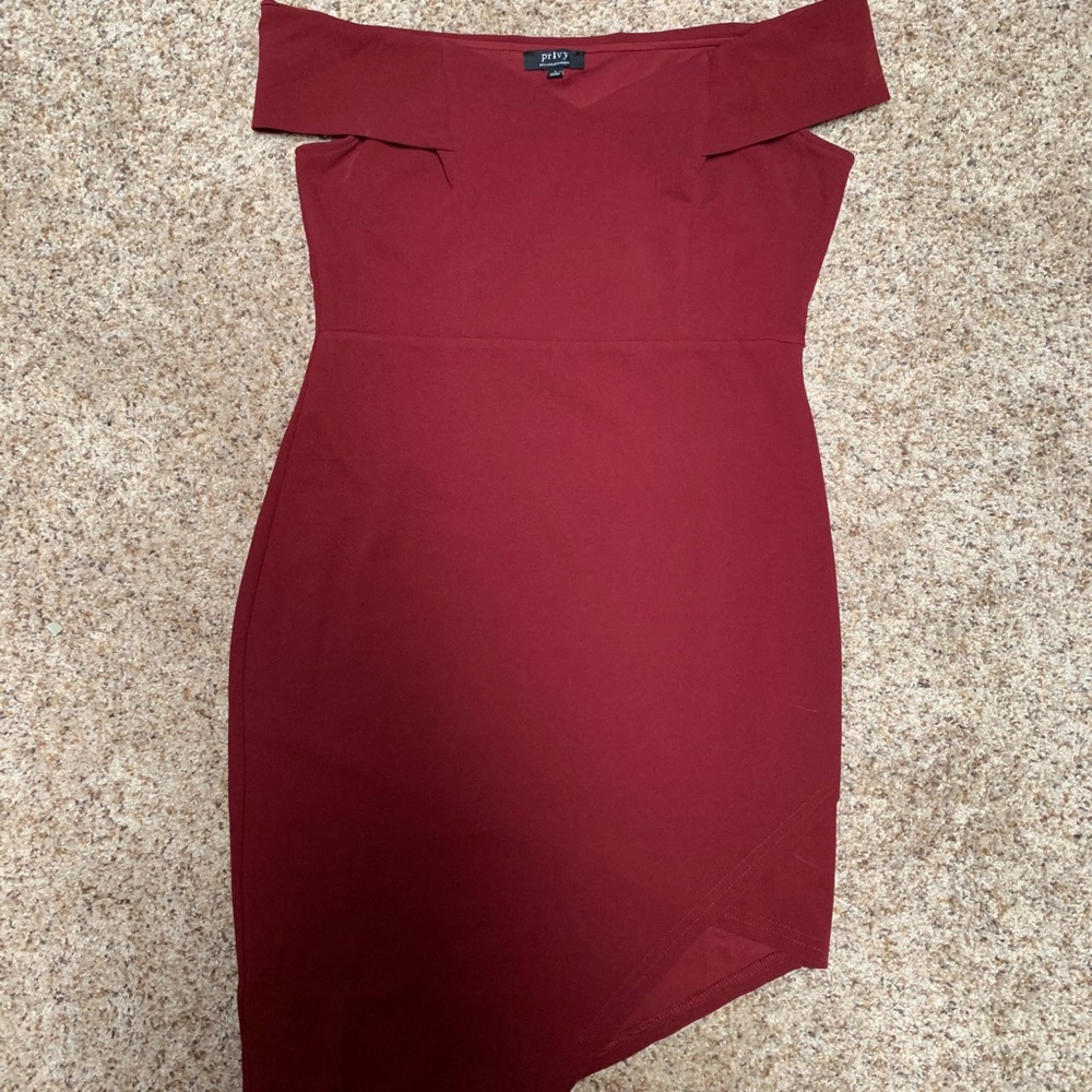 Red Asymmetrical Off-the-Shoulder Dress